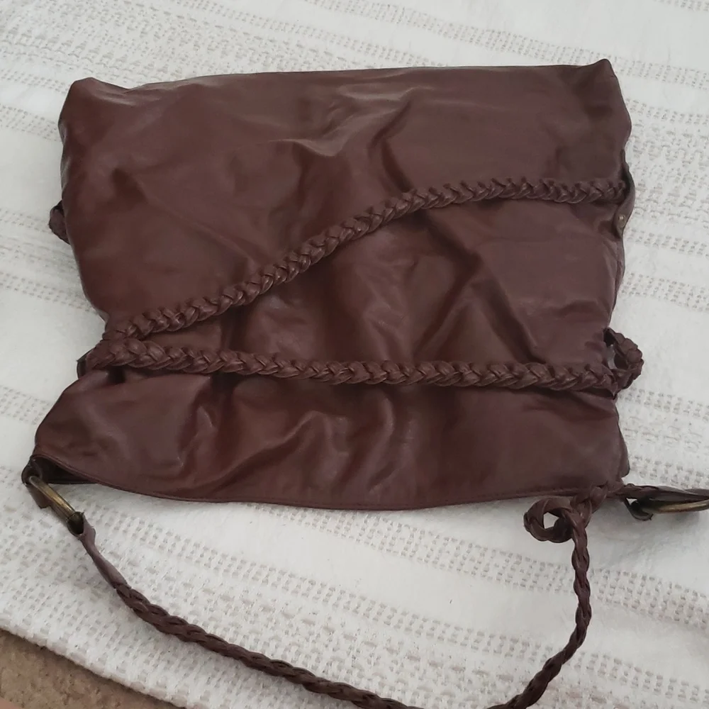 Boho purse, tassel, braided strap, brown bag, shoulder bag, hippie, hobo bag.